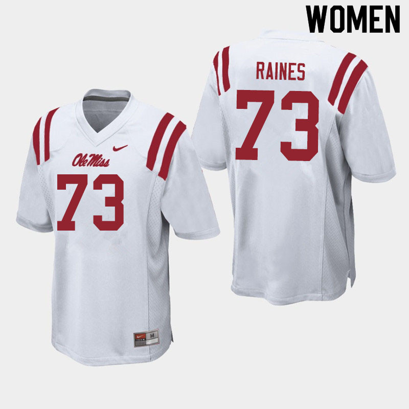 Women #73 John Raines Ole Miss Rebels College Football Jerseys Sale-White - Click Image to Close